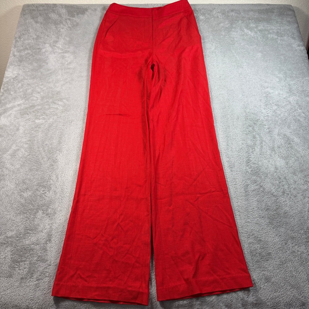 Veronica Beard Wide Leg Pants Women 4 Red High Rise Trousers Quiet luxury Career